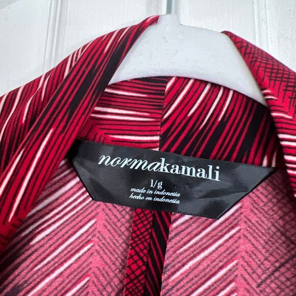 NORMA KAMALI Jersey Long-Sleeve Wrap Dress Red Scratch Stripe Liquid Knit Large - Picture 5 of 7